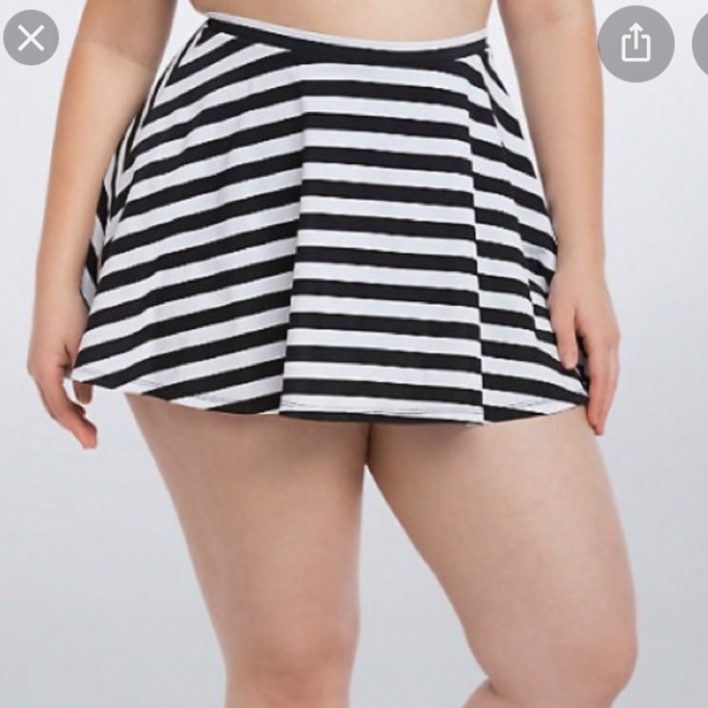 Torrid Black And White Striped Skater Swim Skirt